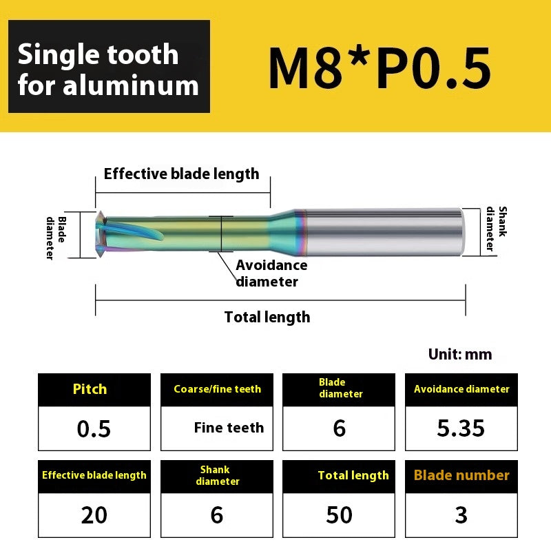2135-65° aluminum with colorful thread milling cutter lengthened single tooth three-tooth full thread machining center tungsten carbide milling cutter M3M4M5 Shandong Denso Pricision Tools Co.,Ltd.
